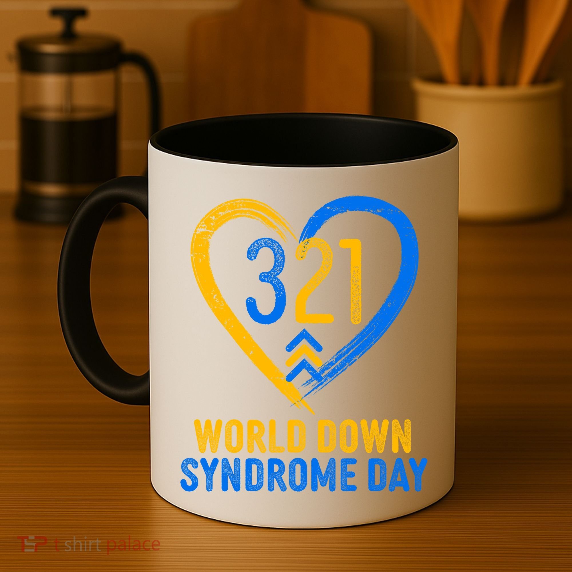 321 World Down Syndrome Day Blue And Yellow Painted Heart Coffee Mug