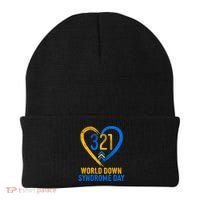 321 World Down Syndrome Day Blue And Yellow Painted Heart Beanie thumb 0
