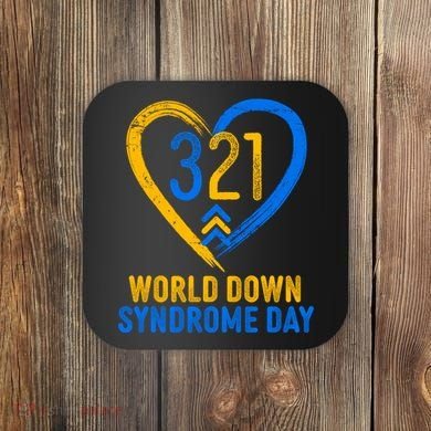 321 World Down Syndrome Day Blue And Yellow Painted Heart Coaster