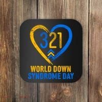 321 World Down Syndrome Day Blue And Yellow Painted Heart Coaster thumb 0