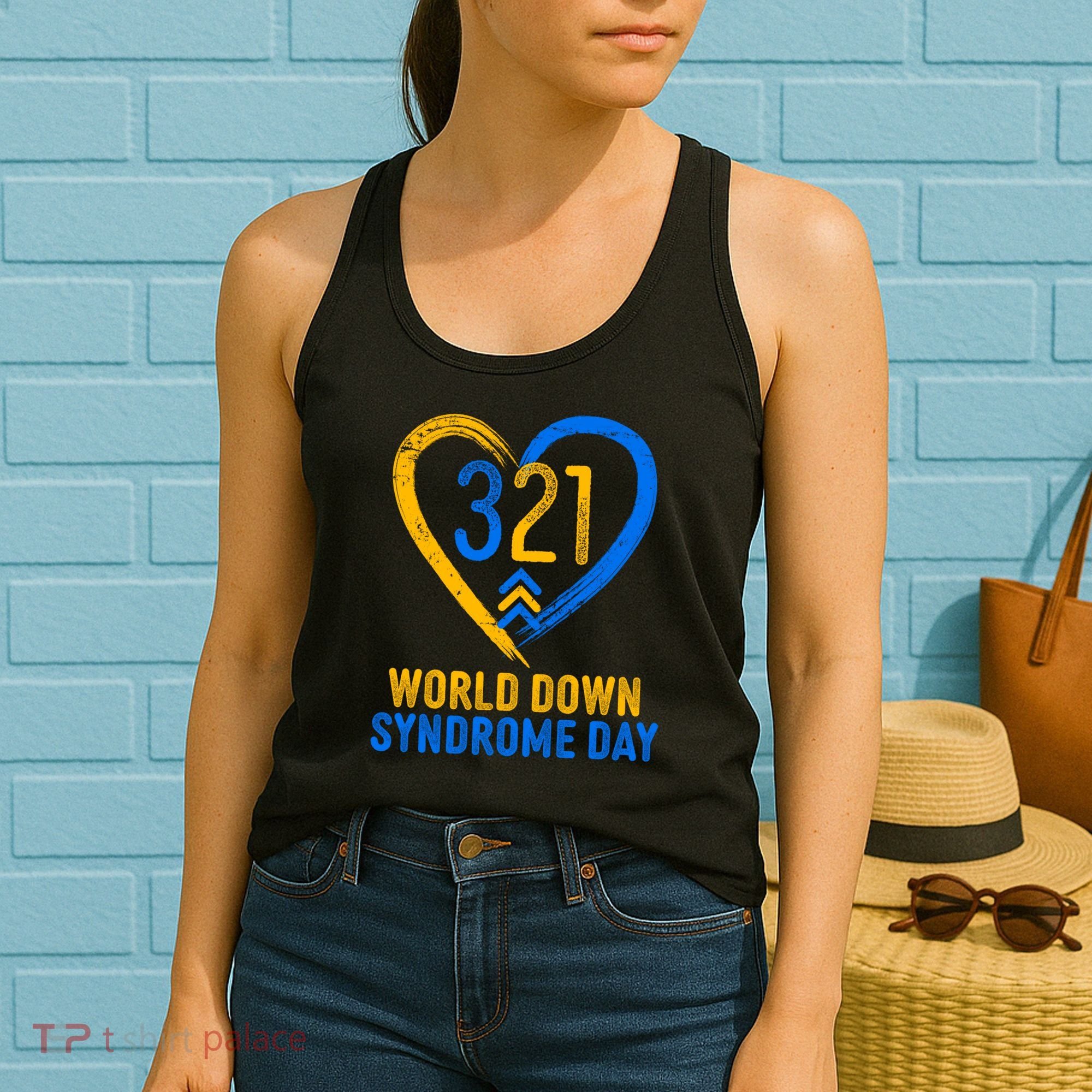 321 World Down Syndrome Day Blue And Yellow Painted Heart Women's Tank Top