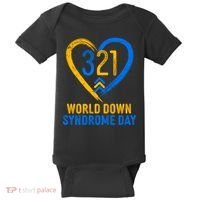 321 World Down Syndrome Day Blue And Yellow Painted Heart Baby Bodysuit thumb 0