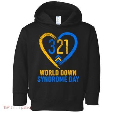 321 World Down Syndrome Day Blue And Yellow Painted Heart Toddler Hoodie
