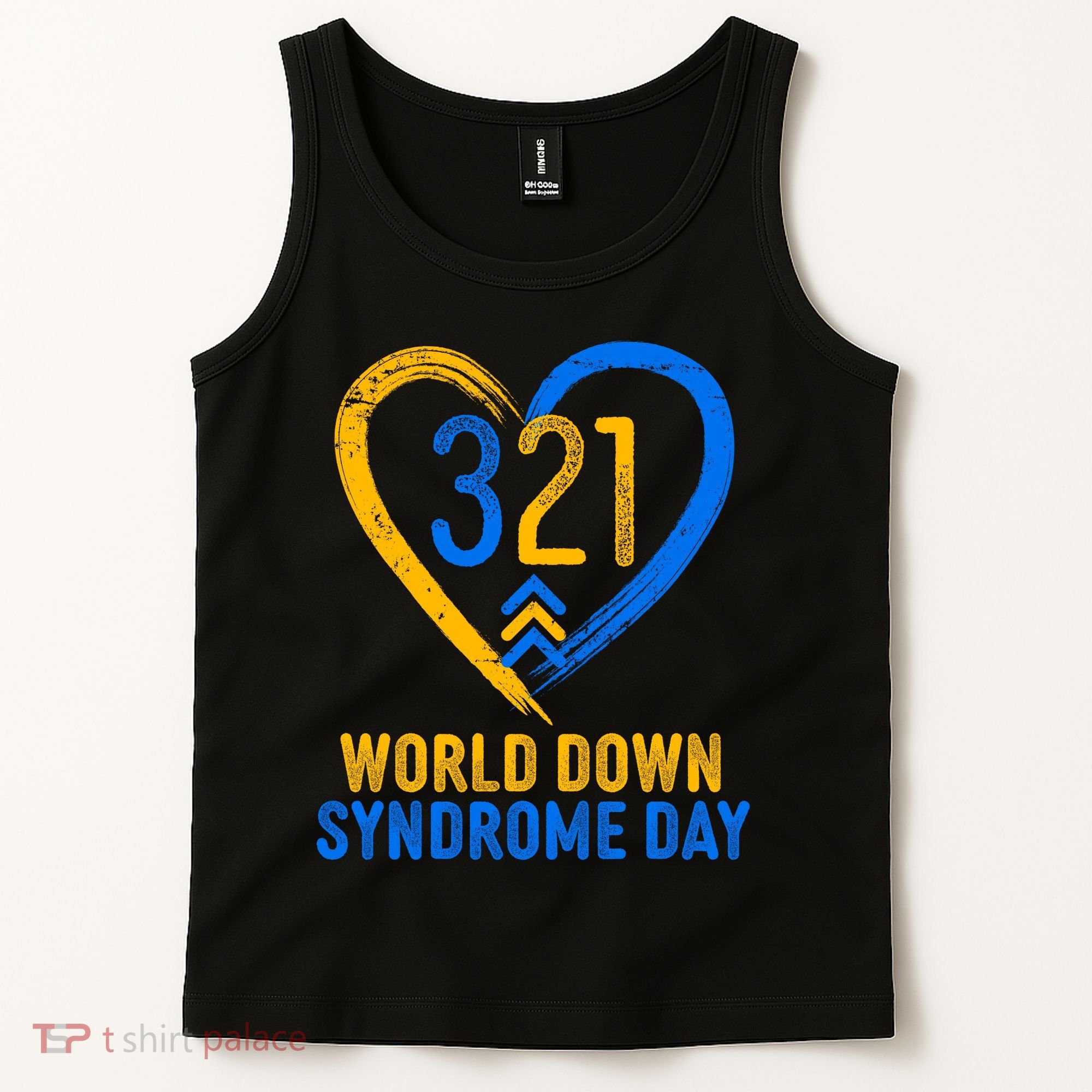 321 World Down Syndrome Day Blue And Yellow Painted Heart Tank Top
