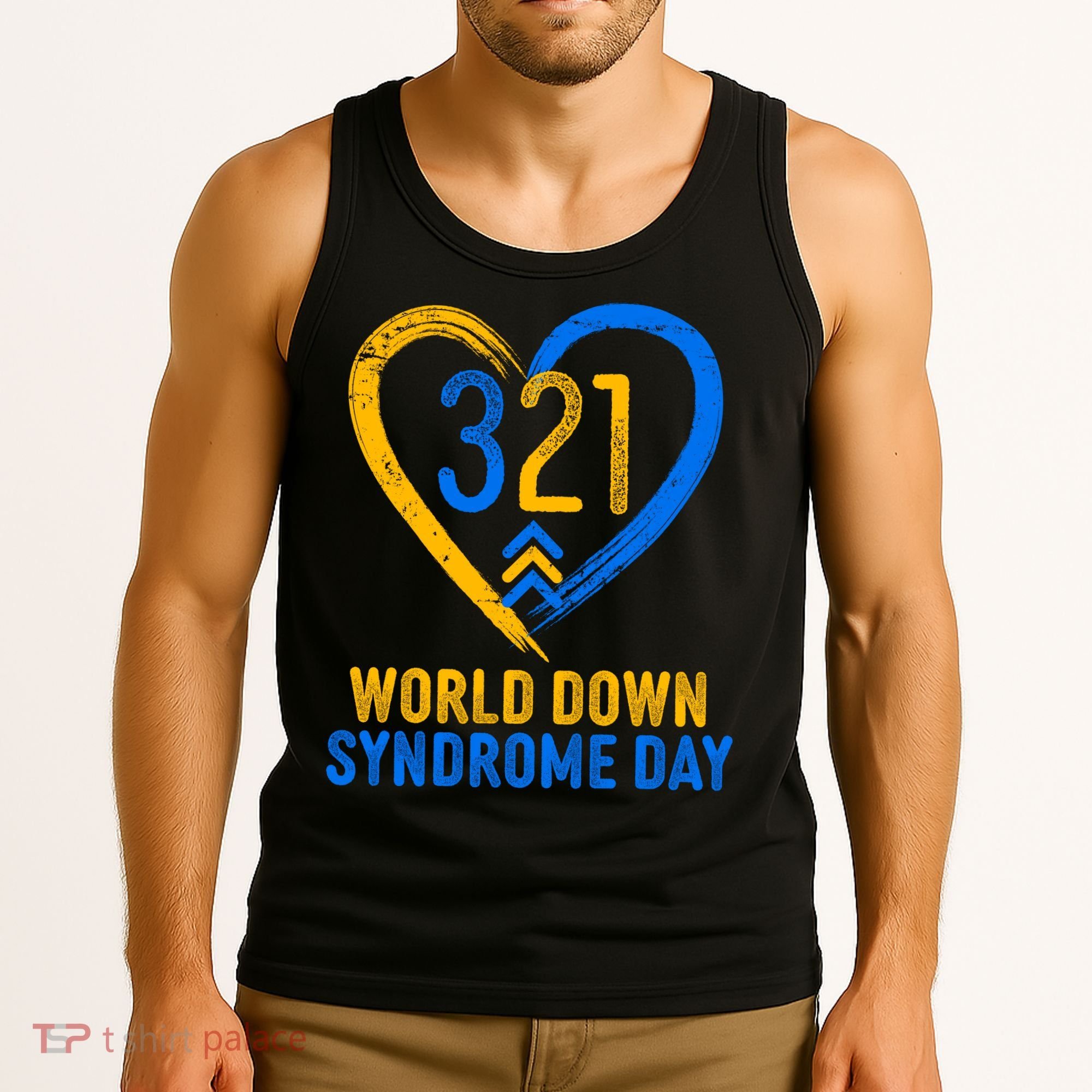 321 World Down Syndrome Day Blue And Yellow Painted Heart Tank Top