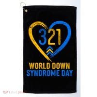 321 World Down Syndrome Day Blue And Yellow Painted Heart Golf Towel thumb 0