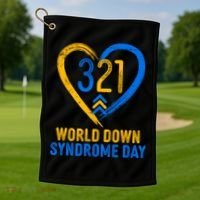 321 World Down Syndrome Day Blue And Yellow Painted Heart Golf Towel thumb 1