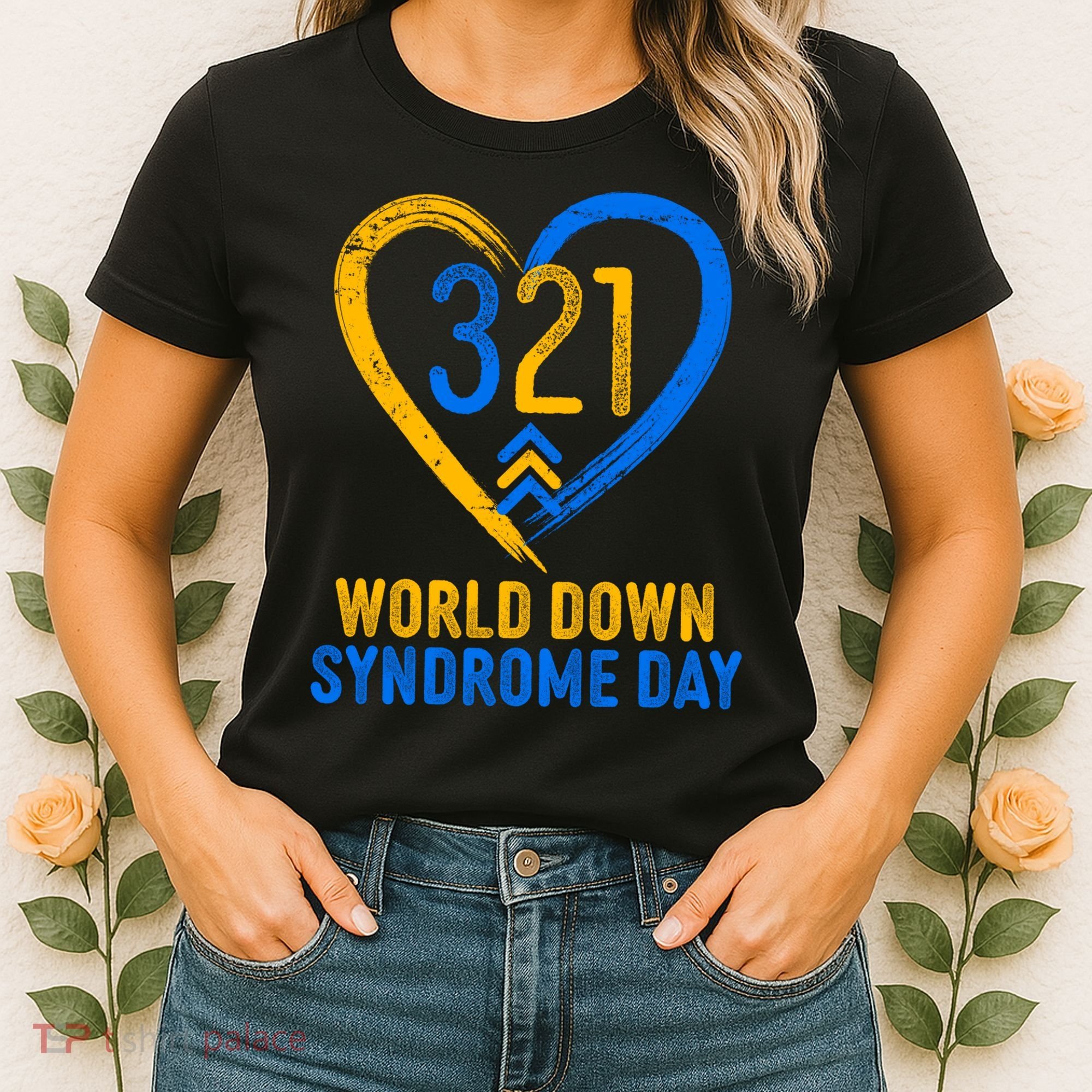 321 World Down Syndrome Day Blue And Yellow Painted Heart Women's T-Shirt