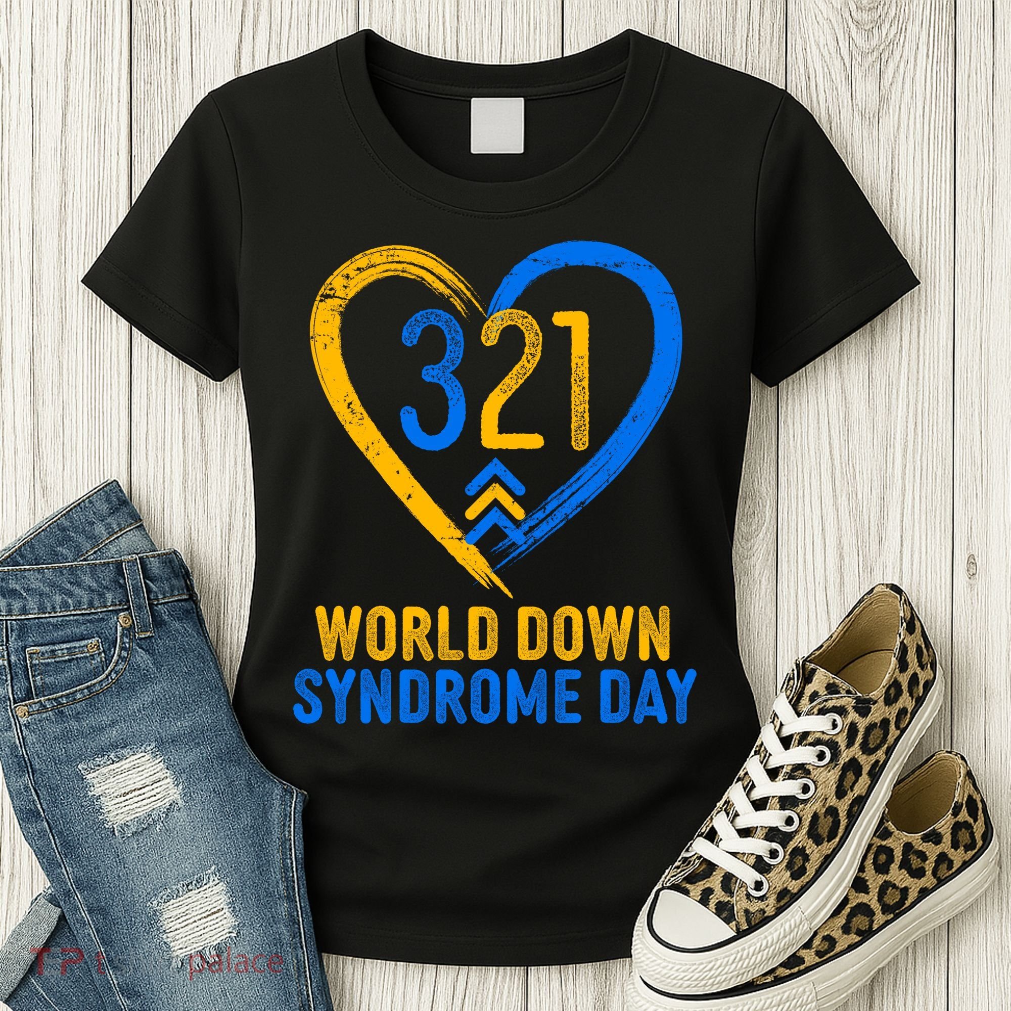 321 World Down Syndrome Day Blue And Yellow Painted Heart Women's T-Shirt