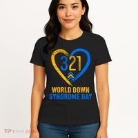 321 World Down Syndrome Day Blue And Yellow Painted Heart Women's T-Shirt thumb 4
