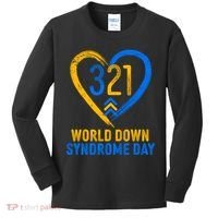 321 World Down Syndrome Day Blue And Yellow Painted Heart Kids Long Sleeve Shirt thumb 0