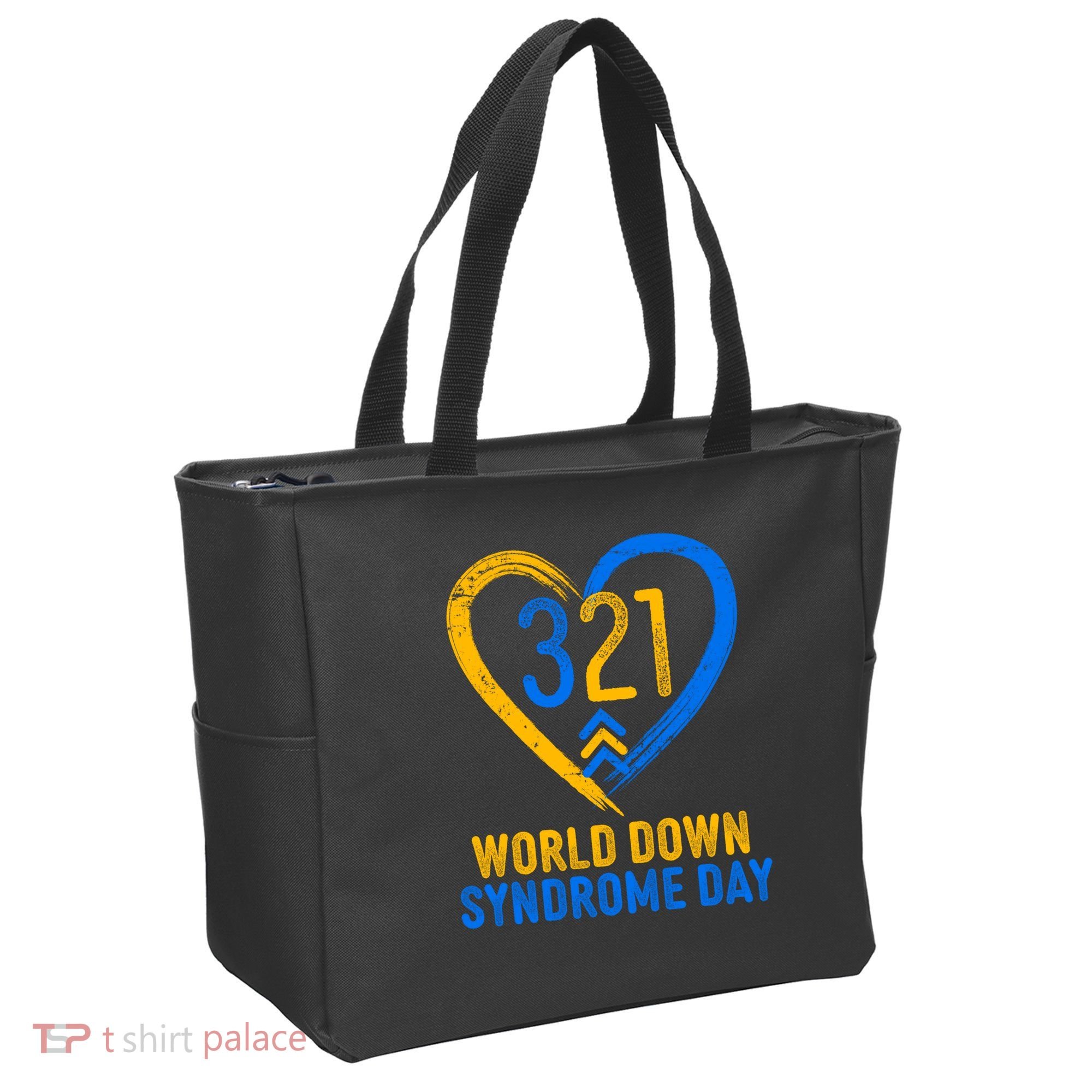 321 World Down Syndrome Day Blue And Yellow Painted Heart Tote Bag