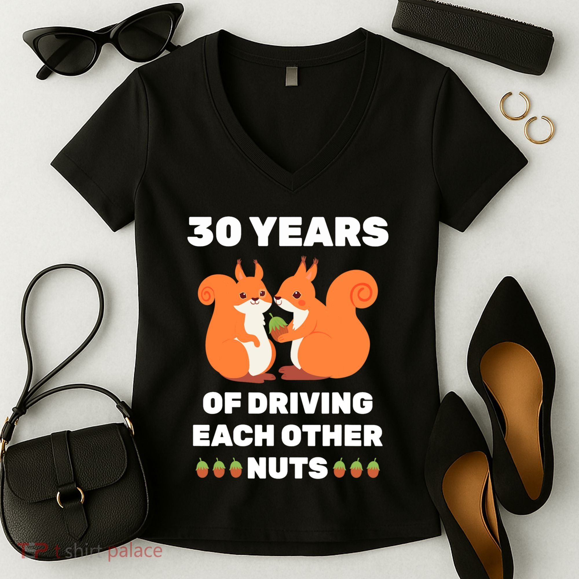 30th 30-Year Pearl Wedding Anniversary Funny Couple Him Her Women's V-Neck T-Shirt