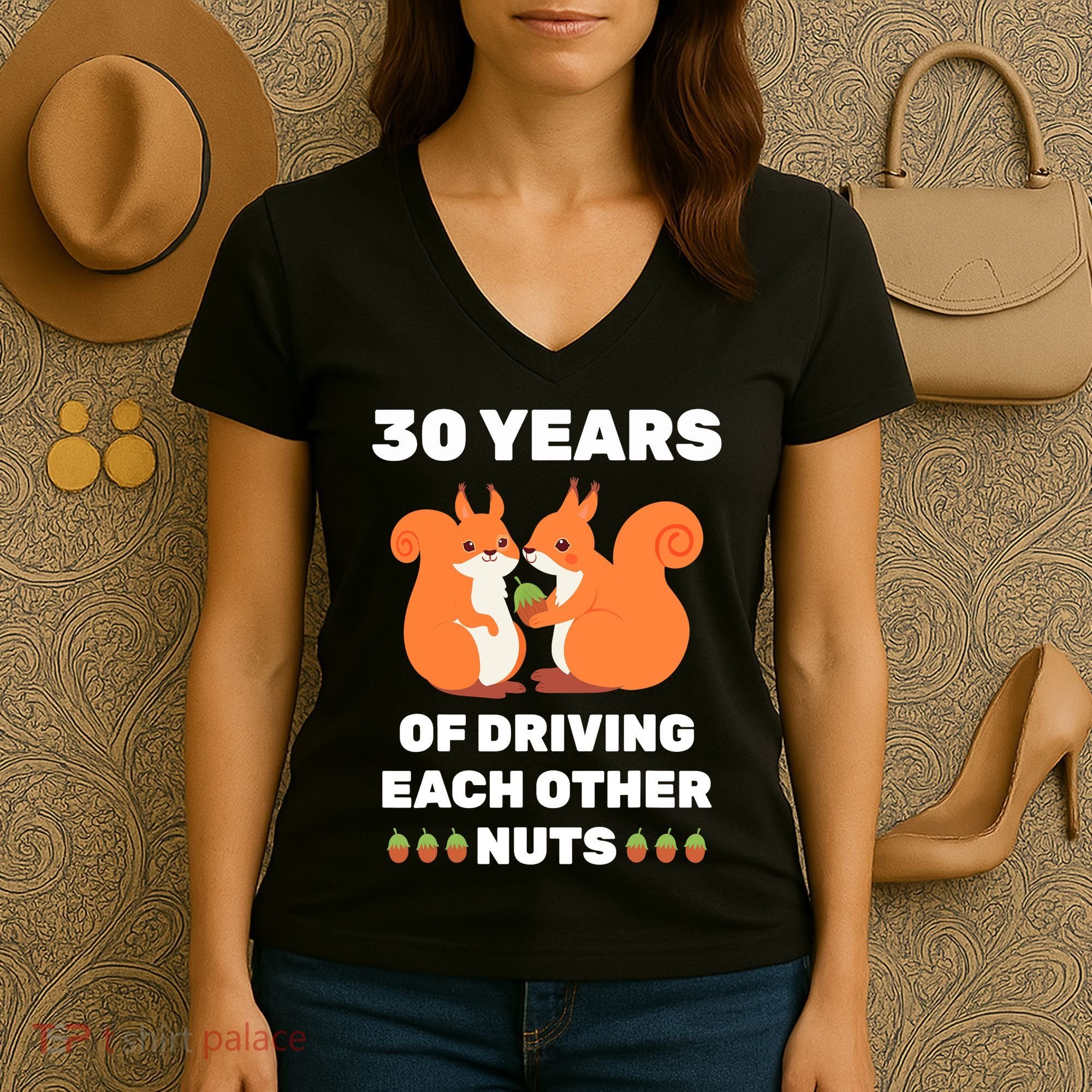 30th 30-Year Pearl Wedding Anniversary Funny Couple Him Her Women's V-Neck T-Shirt