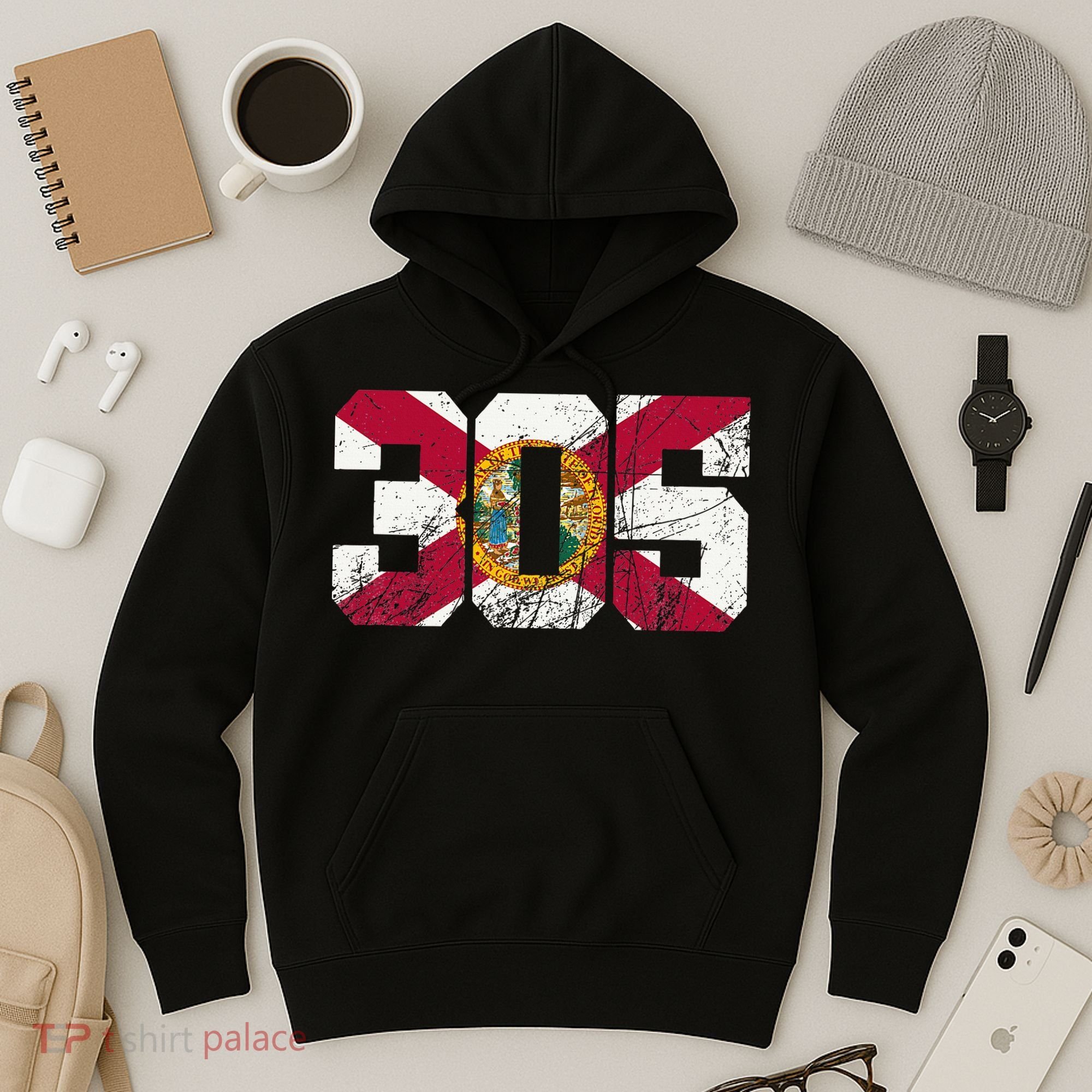 305 Area Code Flag Of Florida Miamidade County Hoodie