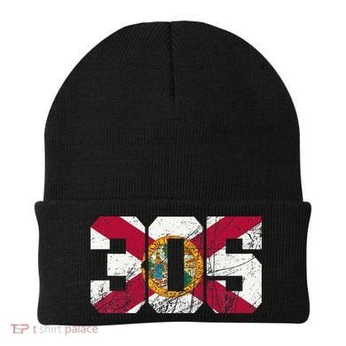 305 Area Code Flag Of Florida Miamidade County Beanie