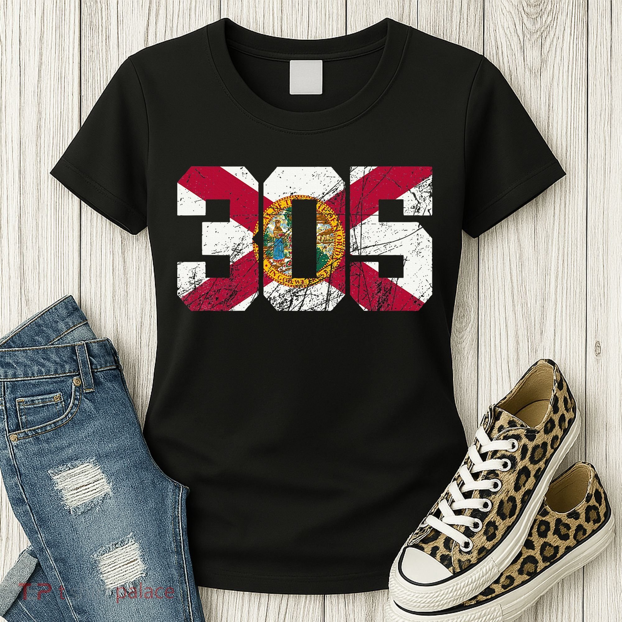 305 Area Code Flag Of Florida Miamidade County Women's T-Shirt