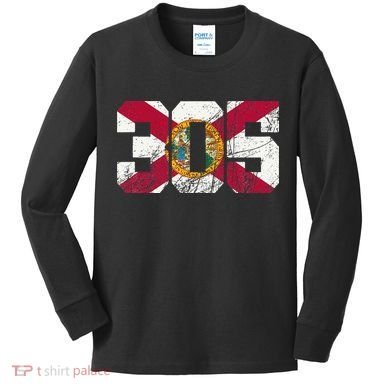 305 Area Code Flag Of Florida Miamidade County Kids Long Sleeve Shirt