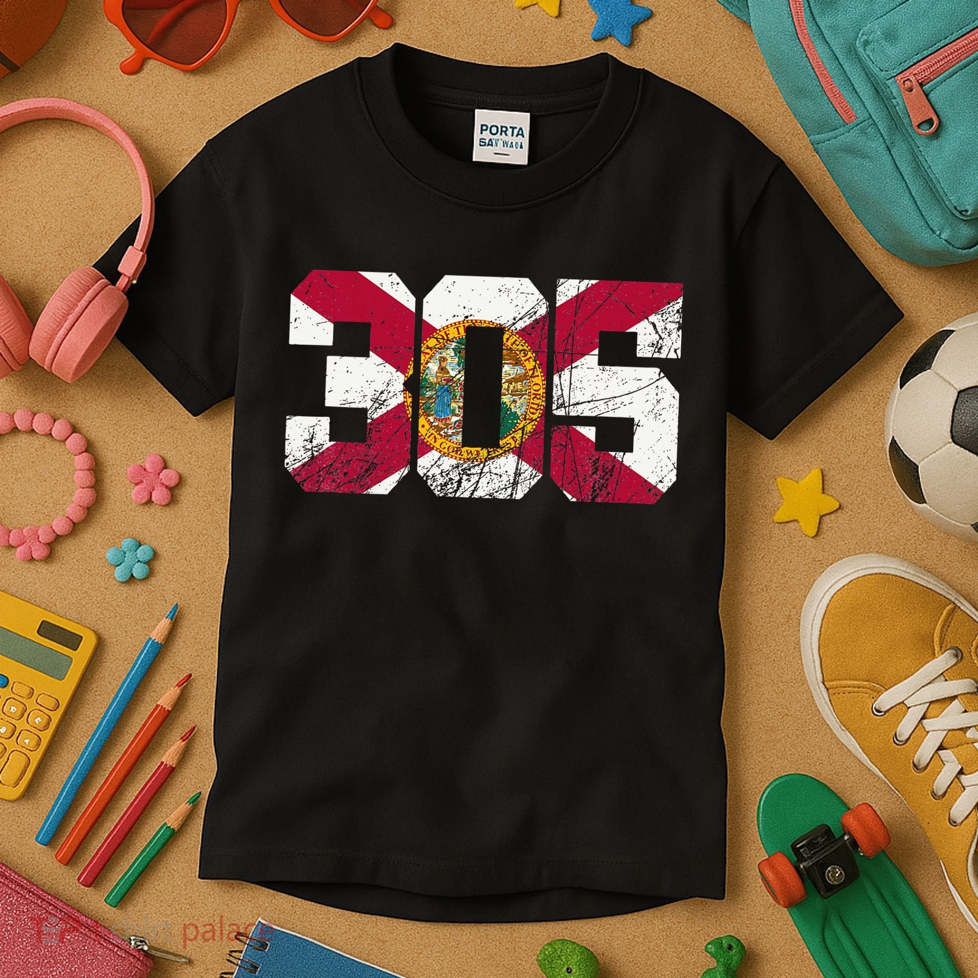 305 Area Code Flag Of Florida Miamidade County Kids T-Shirt