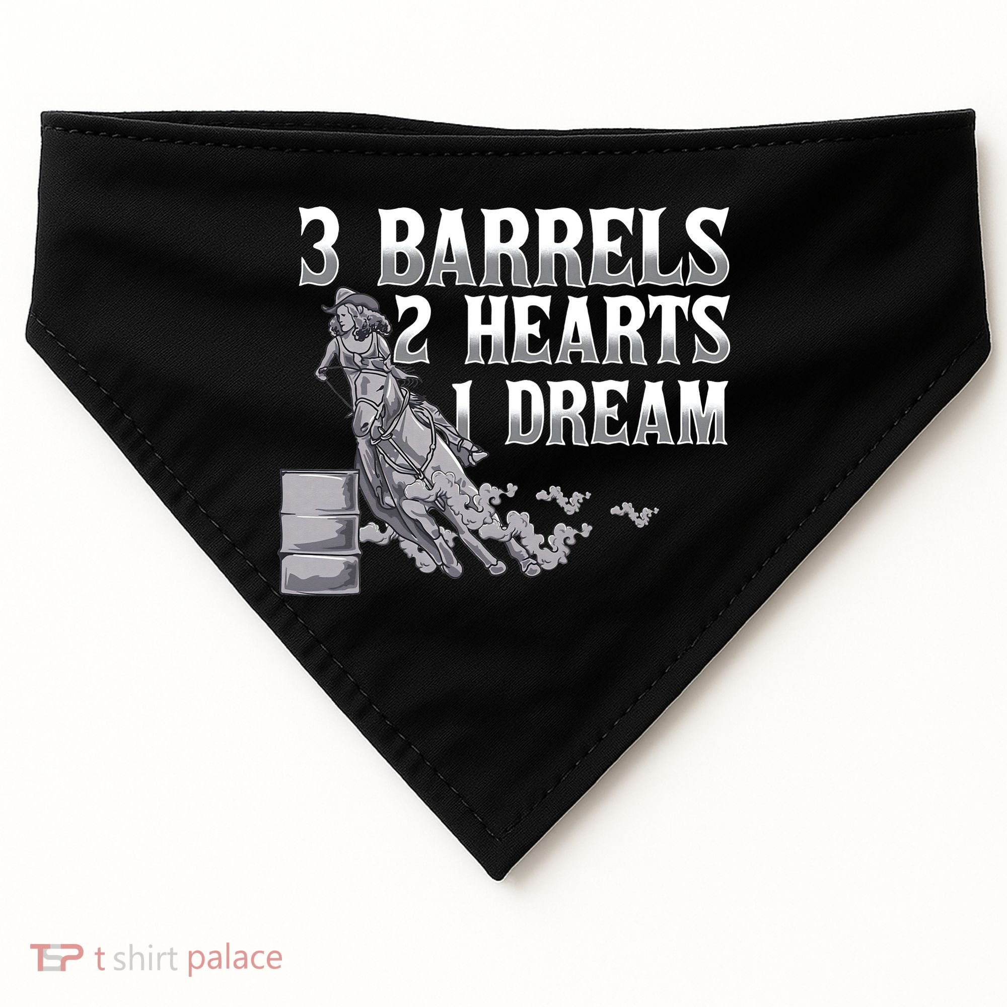 3 Barrels 2 Hearts 1 Dream Horse Barrel Racing USA-Made Doggie Bandana