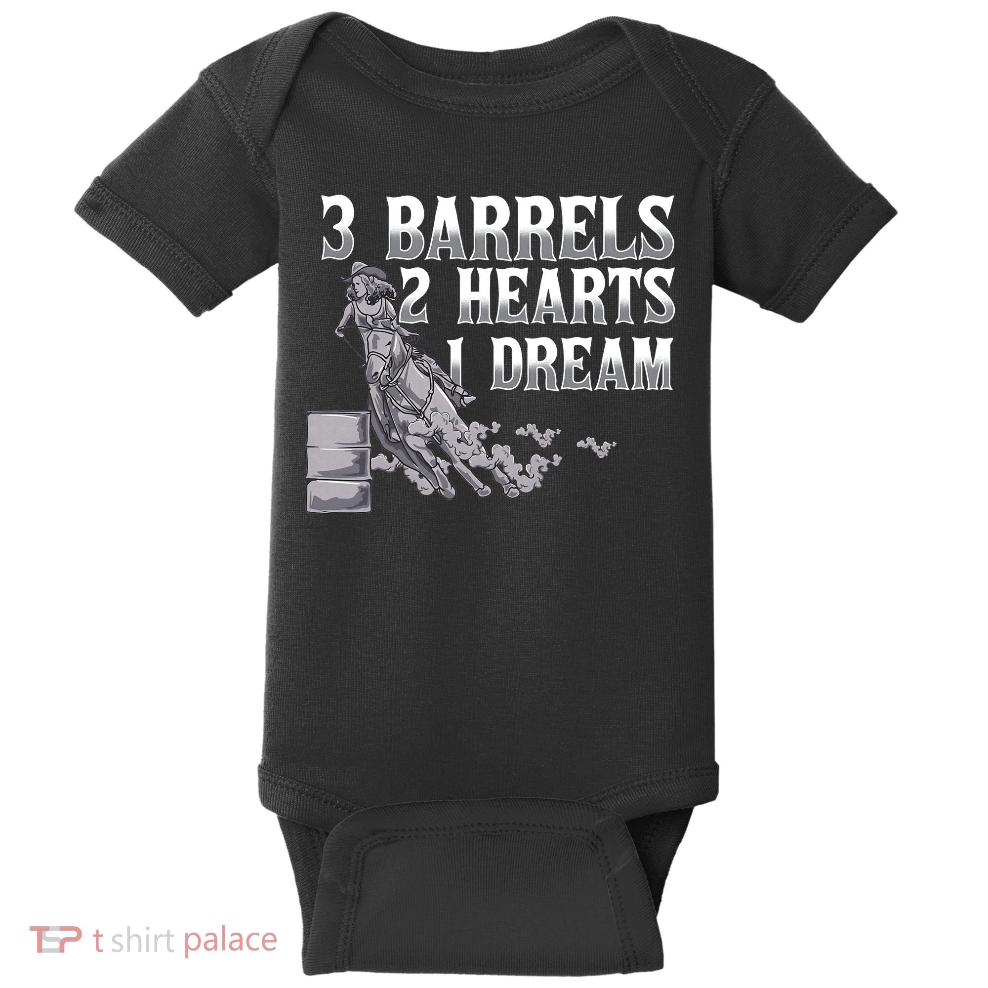 3 Barrels 2 Hearts 1 Dream Horse Barrel Racing Baby Bodysuit