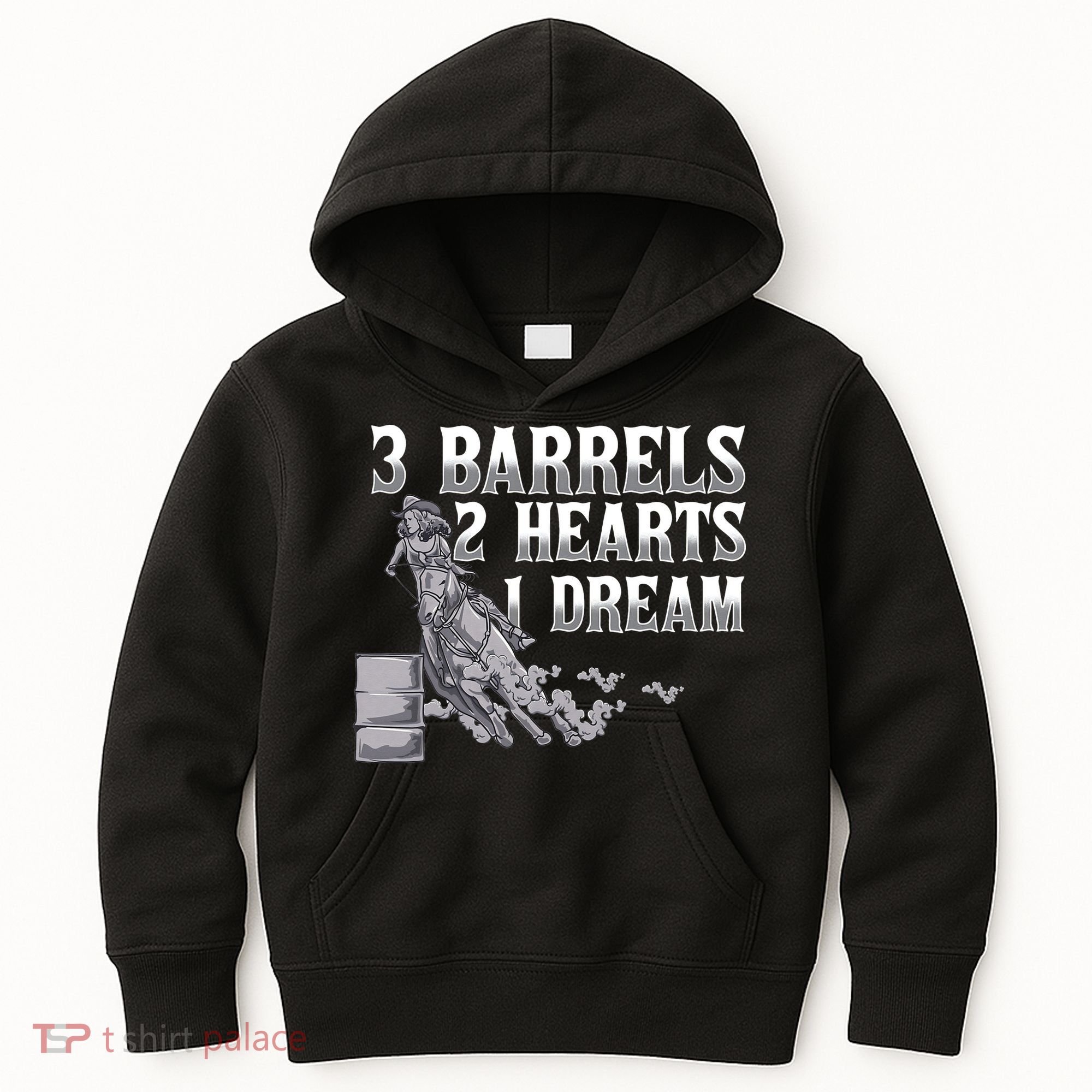 3 Barrels 2 Hearts 1 Dream Horse Barrel Racing Kids Hoodie