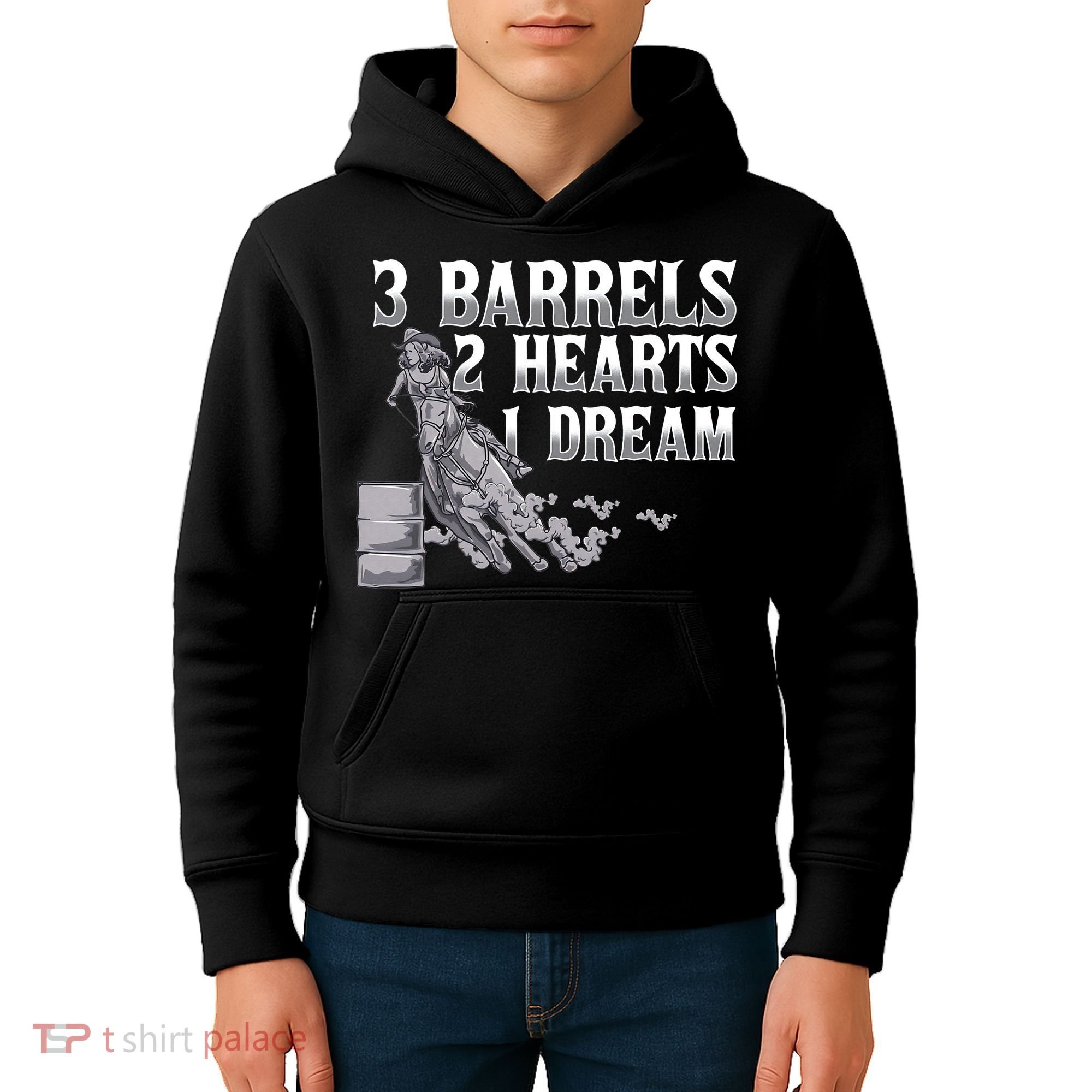 3 Barrels 2 Hearts 1 Dream Horse Barrel Racing Kids Hoodie