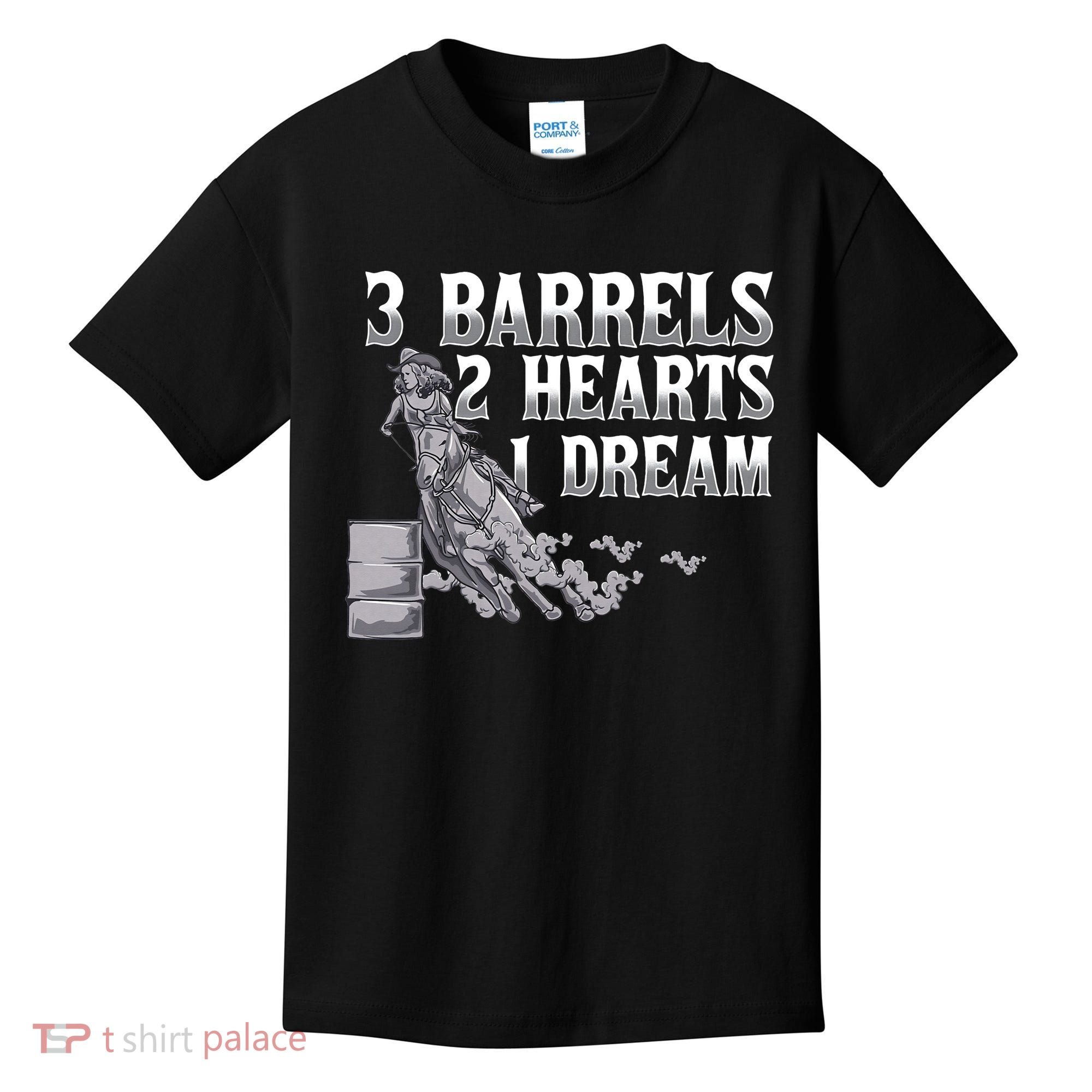 3 Barrels 2 Hearts 1 Dream Horse Barrel Racing Kids T-Shirt