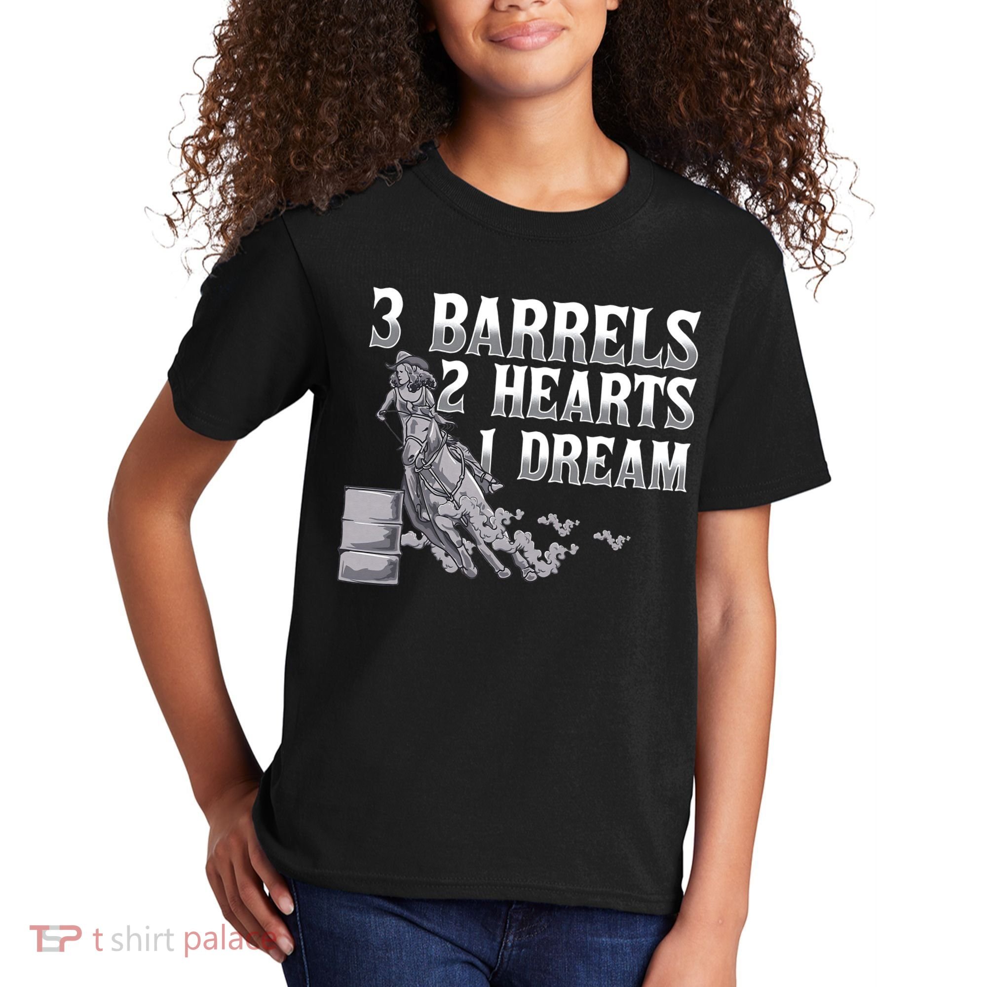 3 Barrels 2 Hearts 1 Dream Horse Barrel Racing Kids T-Shirt