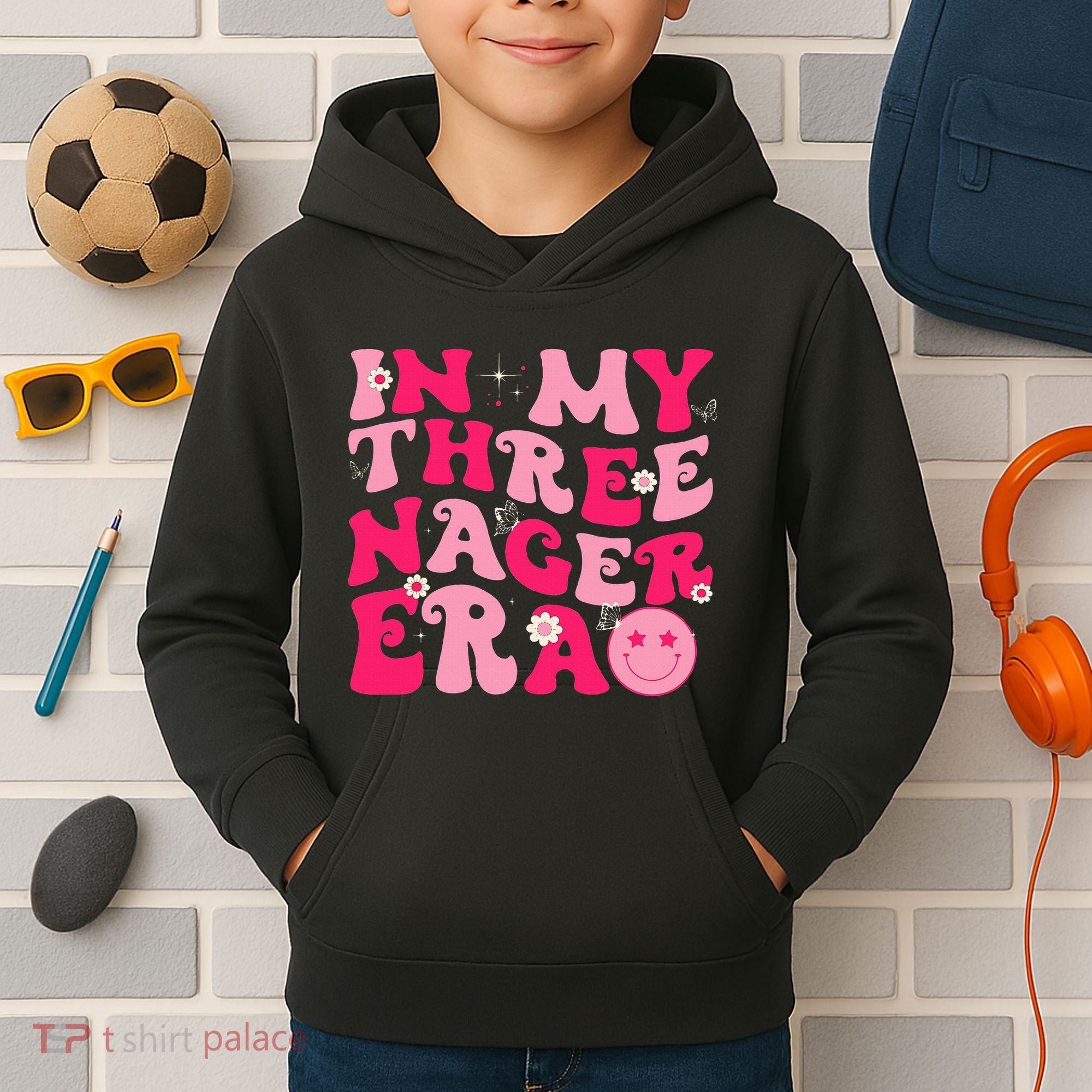 3rd Birthday 3 Year Old Bday In My Threenager Era Kids Hoodie