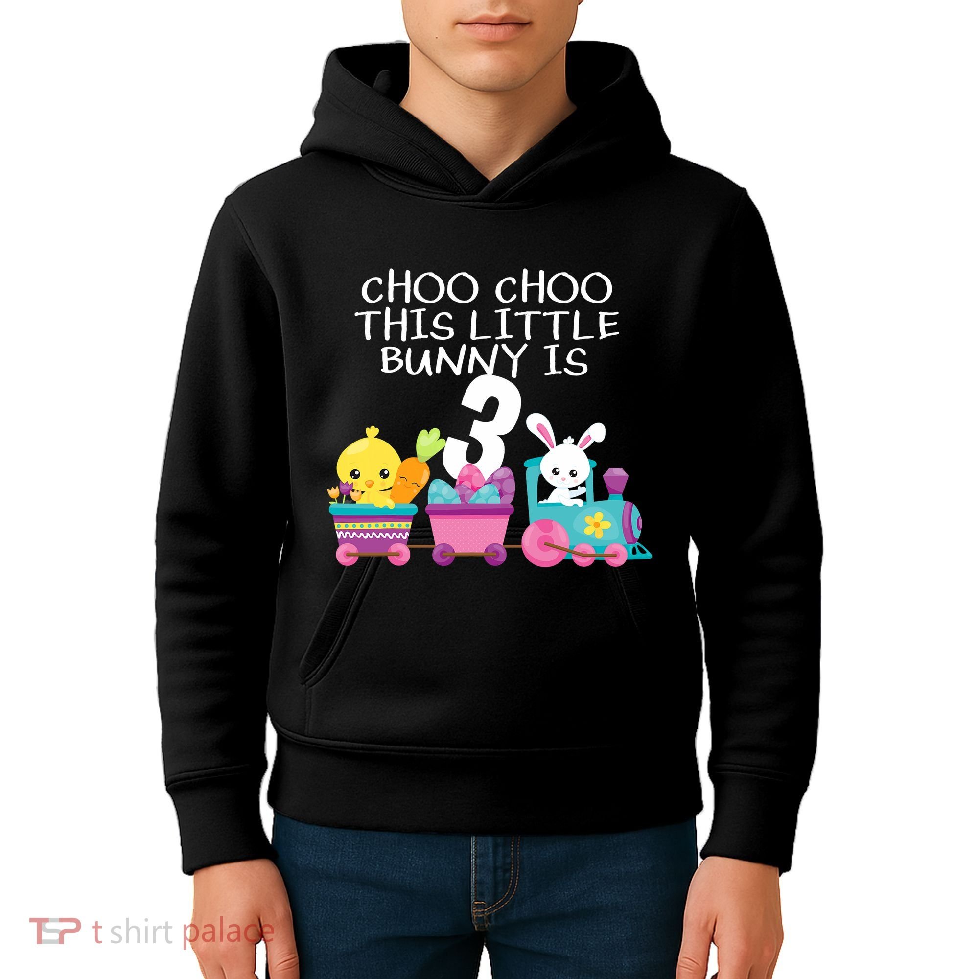 3rd Birthday 3 Easter Bunny 3 Year Old Train Outfit Kids Hoodie