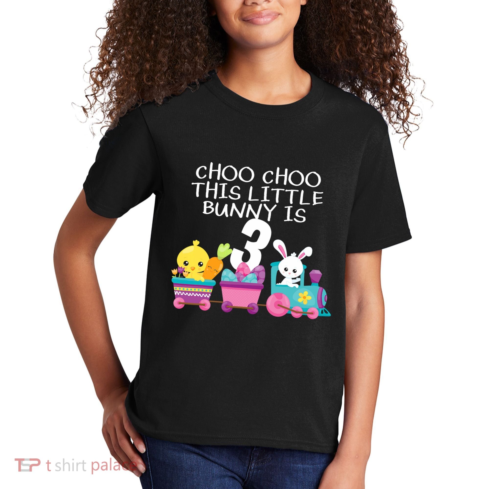 3rd Birthday 3 Easter Bunny 3 Year Old Train Outfit Kids T-Shirt