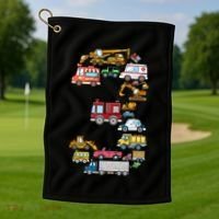 3rd Birthday 3 Year Old Transportation Cars Fire Truck Golf Towel thumb 1