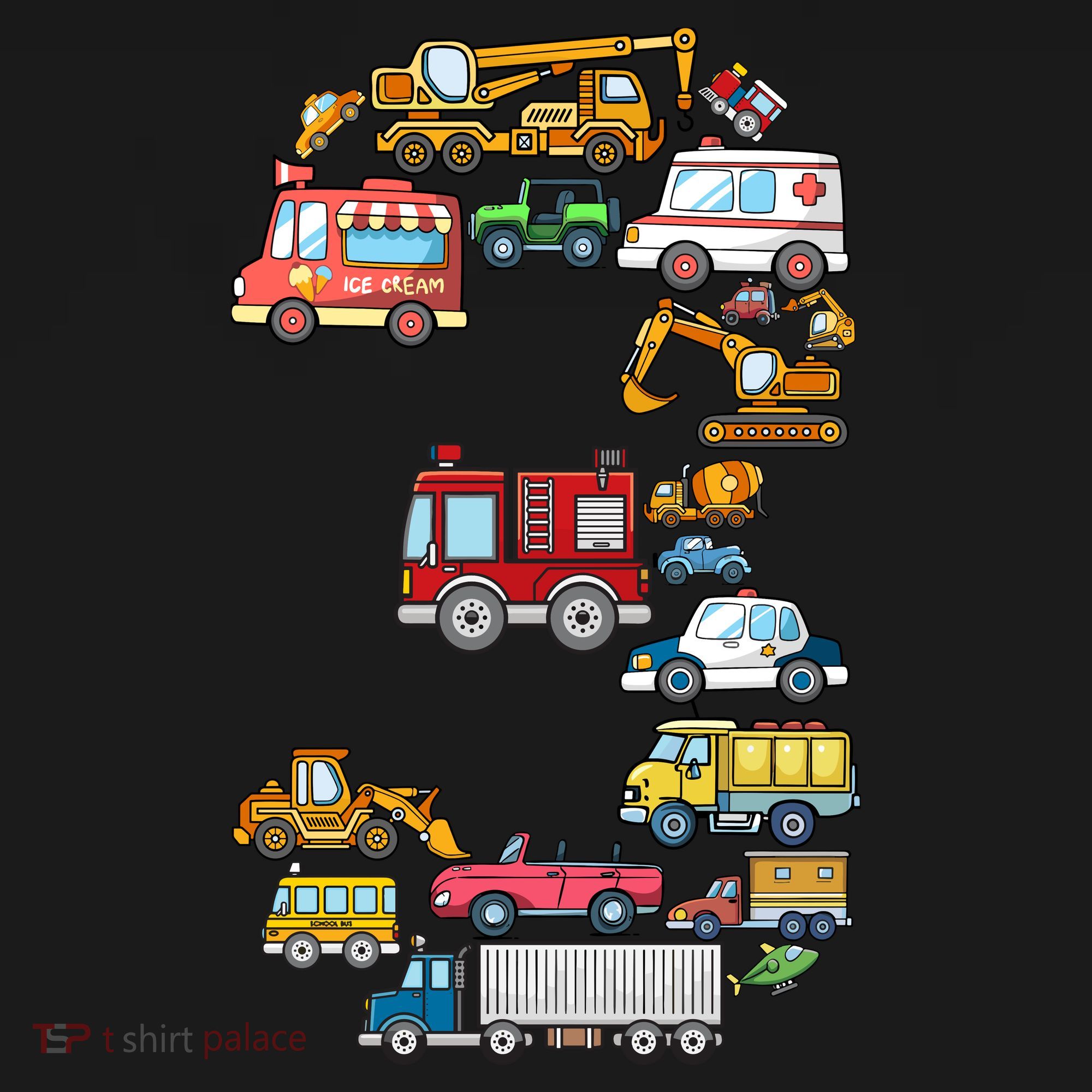 3rd Birthday 3 Year Old Transportation Cars Fire Truck Kids Long Sleeve Shirt
