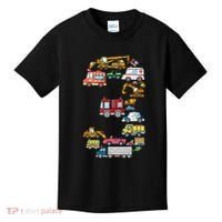 3rd Birthday 3 Year Old Transportation Cars Fire Truck Kids T-Shirt thumb 0