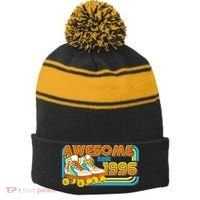 30th Birthday Awesome Since 1996 Retro Roller Skates  Stripe Pom Pom Beanie thumb 0
