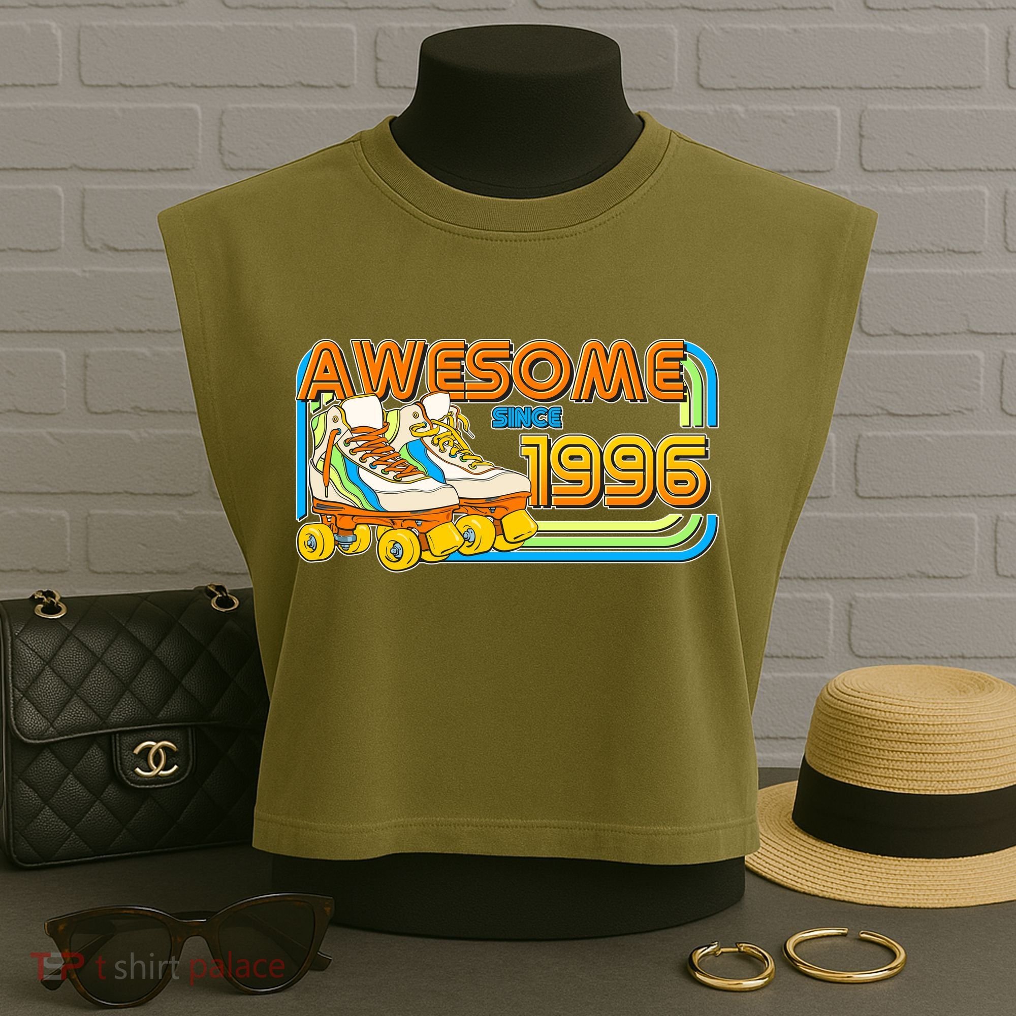 30th Birthday Awesome Since 1996 Retro Roller Skates  Garment-Dyed Women's Muscle Tee