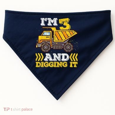 3rd Birthday Boy, I'm 3 And Digging It Truck USA-Made Doggie Bandana
