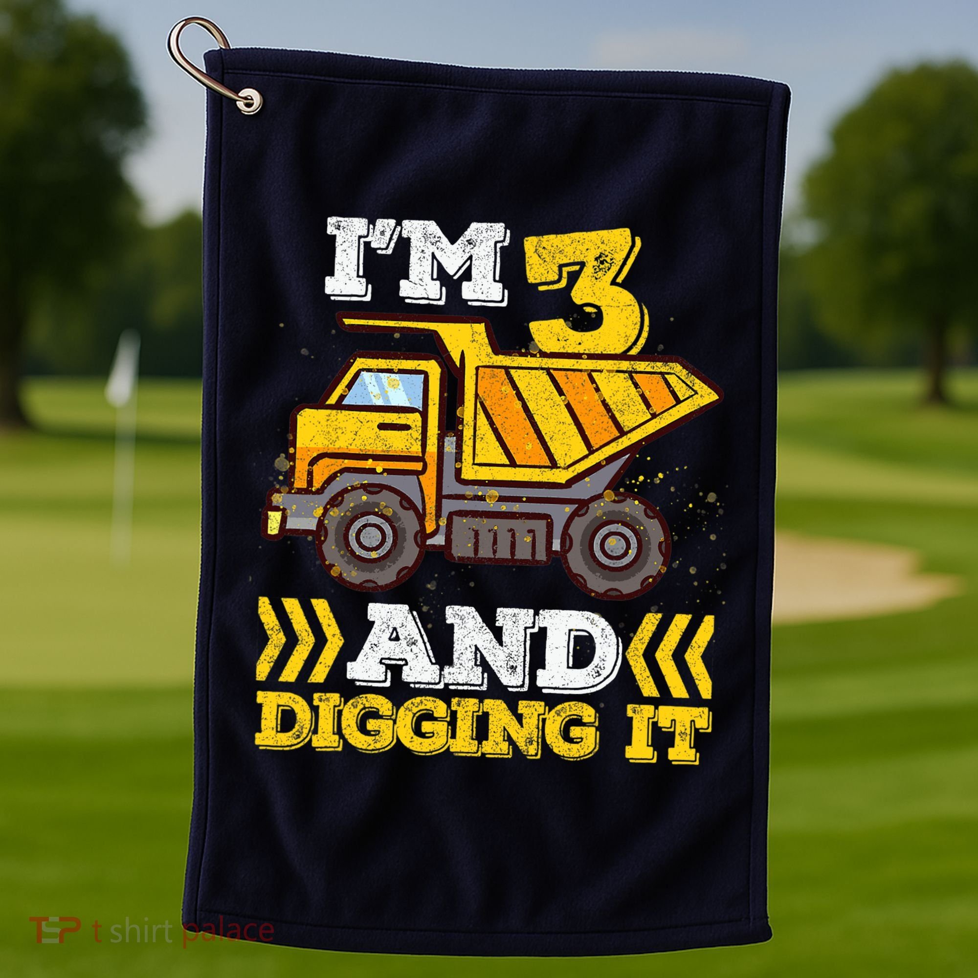 3rd Birthday Boy, I'm 3 And Digging It Truck Golf Towel