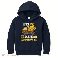 3rd Birthday Boy, I'm 3 And Digging It Truck Kids Hoodie thumb 0