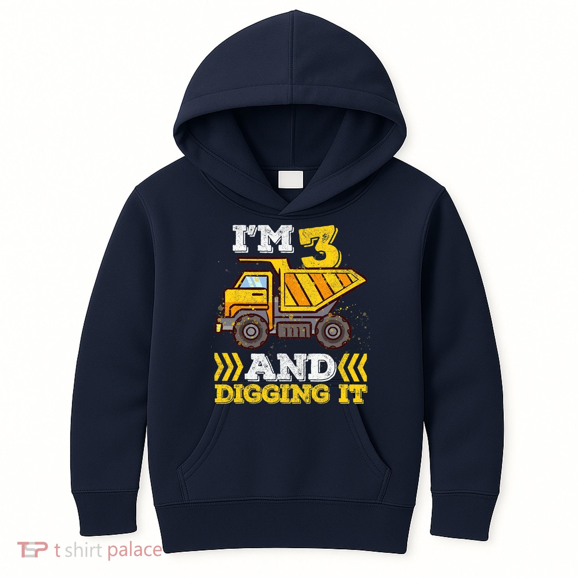 3rd Birthday Boy, I'm 3 And Digging It Truck Kids Hoodie
