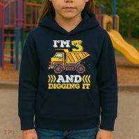 3rd Birthday Boy, I'm 3 And Digging It Truck Kids Hoodie thumb 3