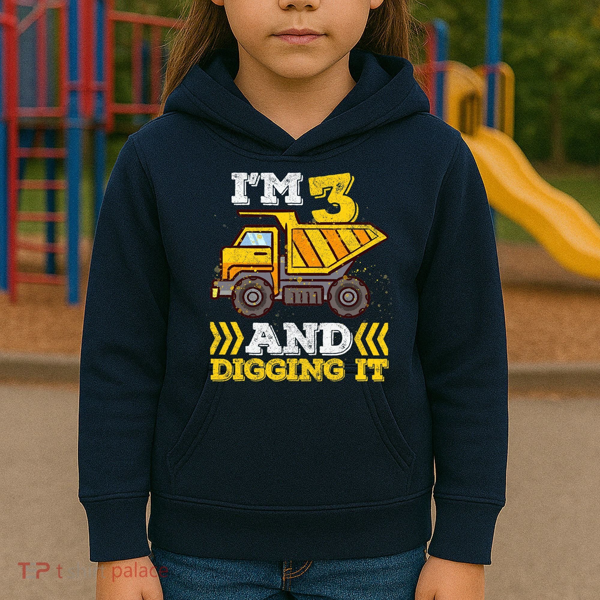 3rd Birthday Boy, I'm 3 And Digging It Truck Kids Hoodie