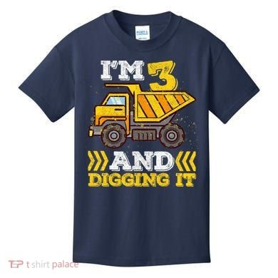 3rd Birthday Boy, I'm 3 And Digging It Truck Kids T-Shirt