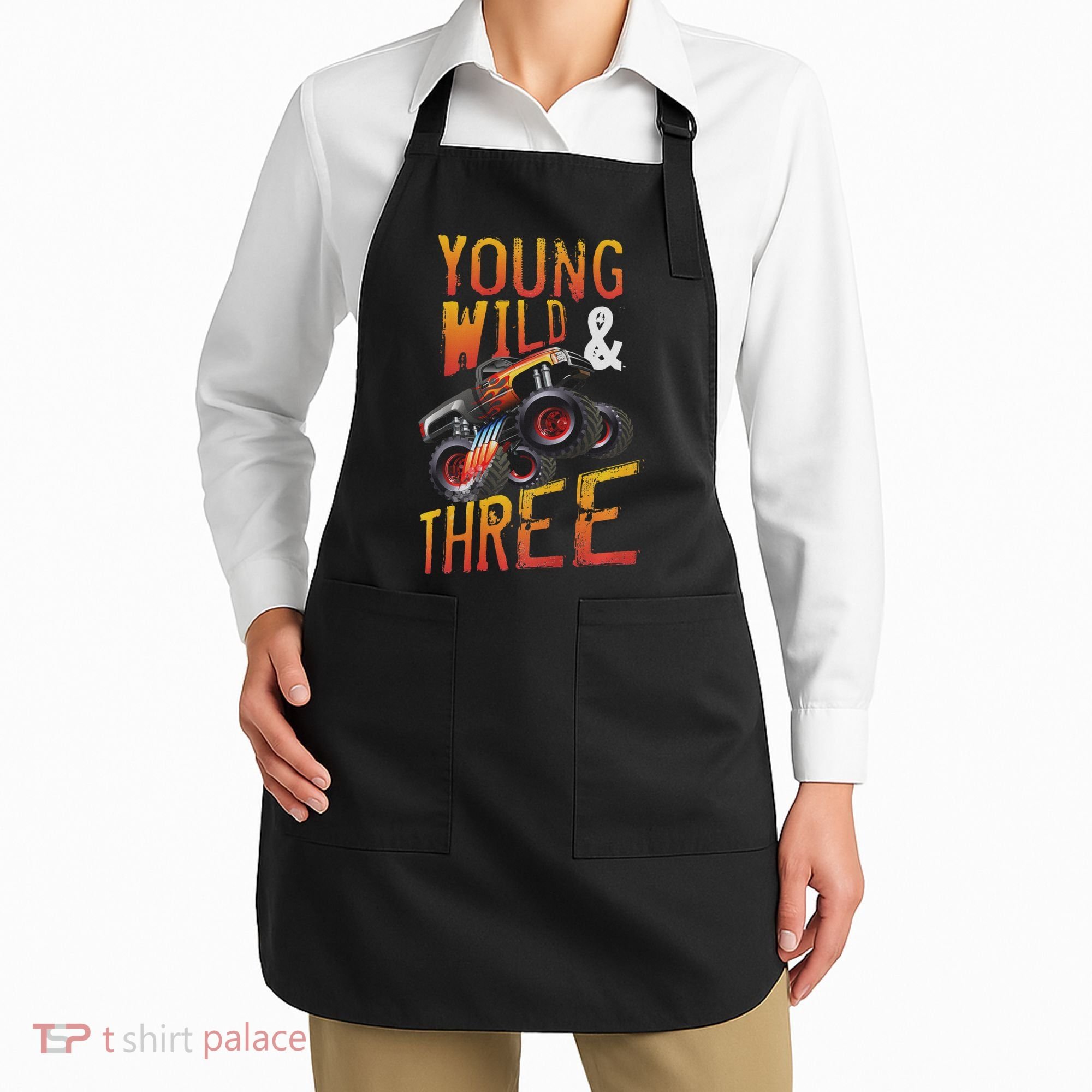 3rd Birthday Boy Monster Truck Rule Jam Three Years Apron