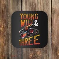 3rd Birthday Boy Monster Truck Rule Jam Three Years Coaster thumb 0
