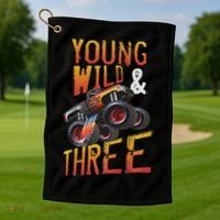 3rd Birthday Boy Monster Truck Rule Jam Three Years Golf Towel thumb 1