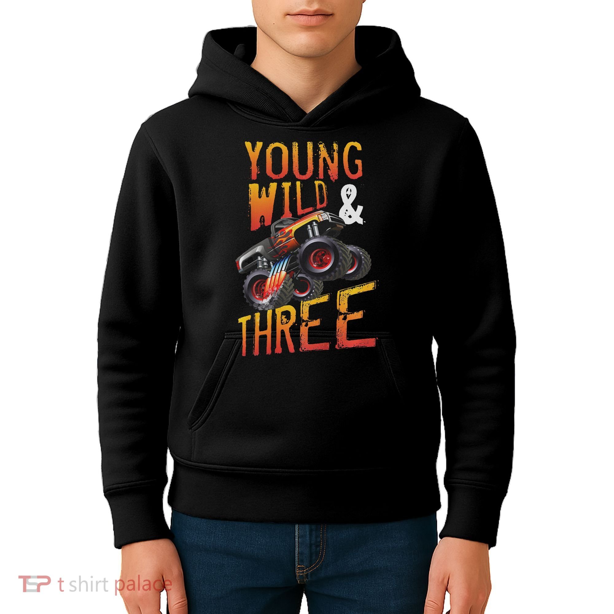 3rd Birthday Boy Monster Truck Rule Jam Three Years Kids Hoodie
