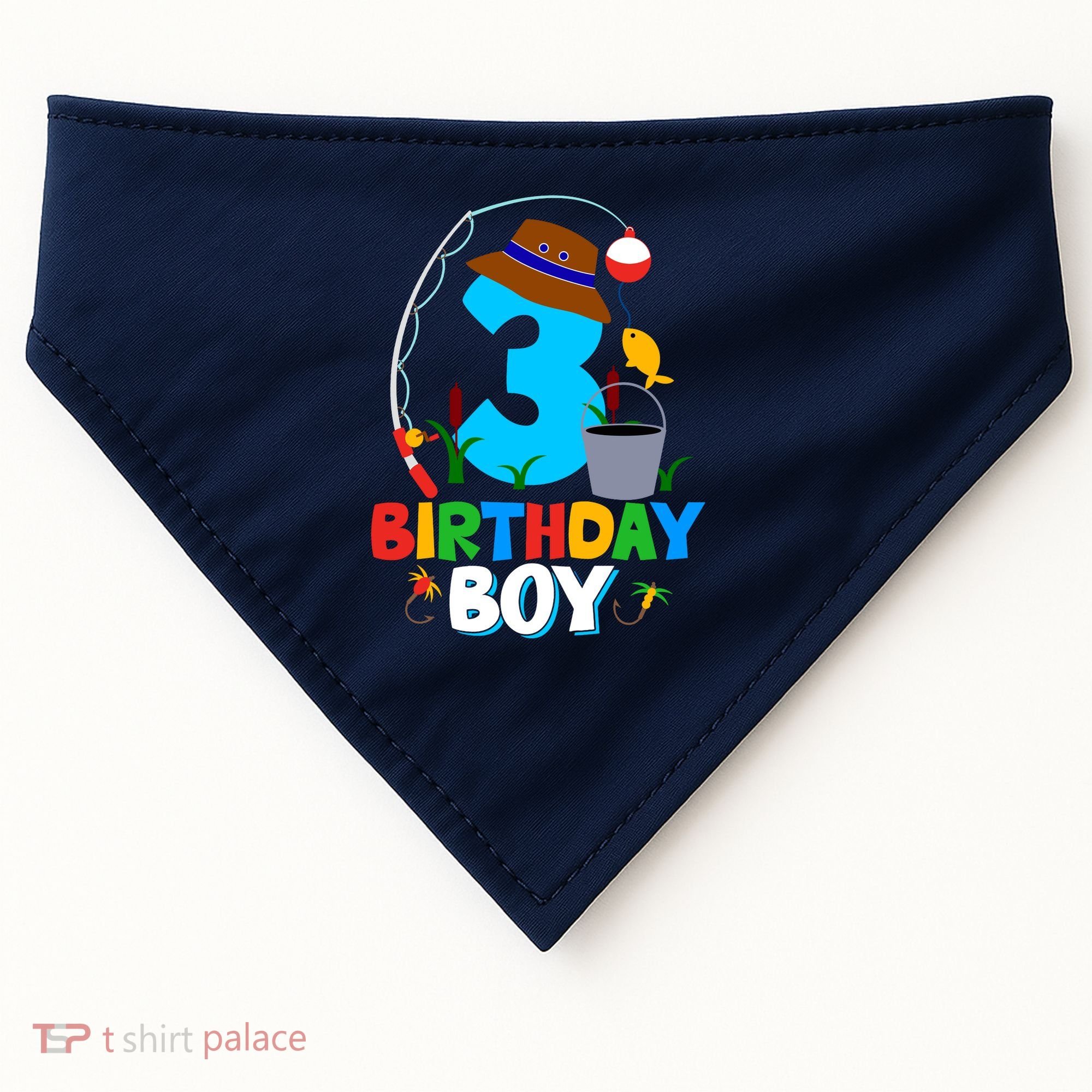 3rd Birthday Boy Fishing Fish Bday Party Decorations USA-Made Doggie Bandana