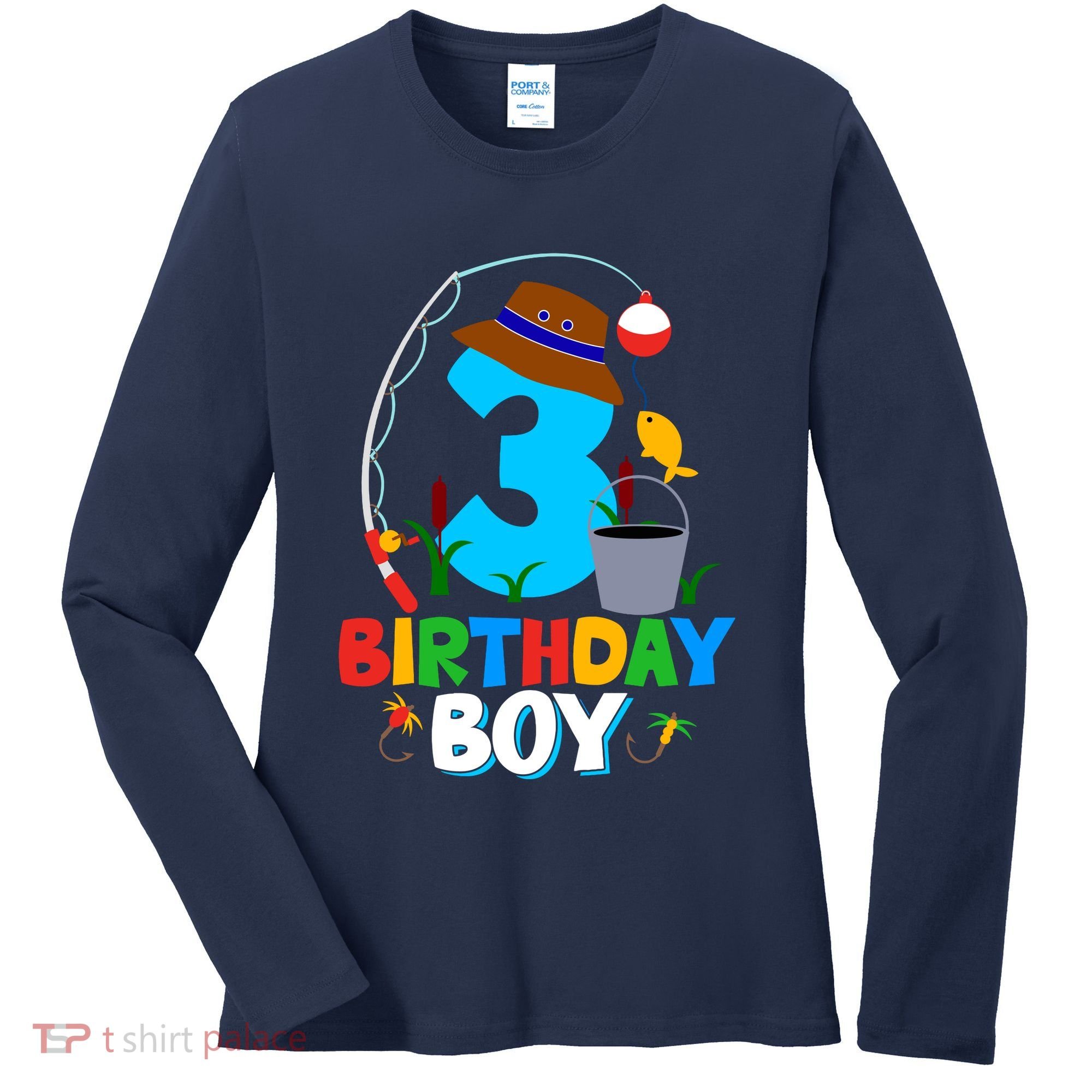 3rd Birthday Boy Fishing Fish Bday Party Decorations Women's Long Sleeve Shirt